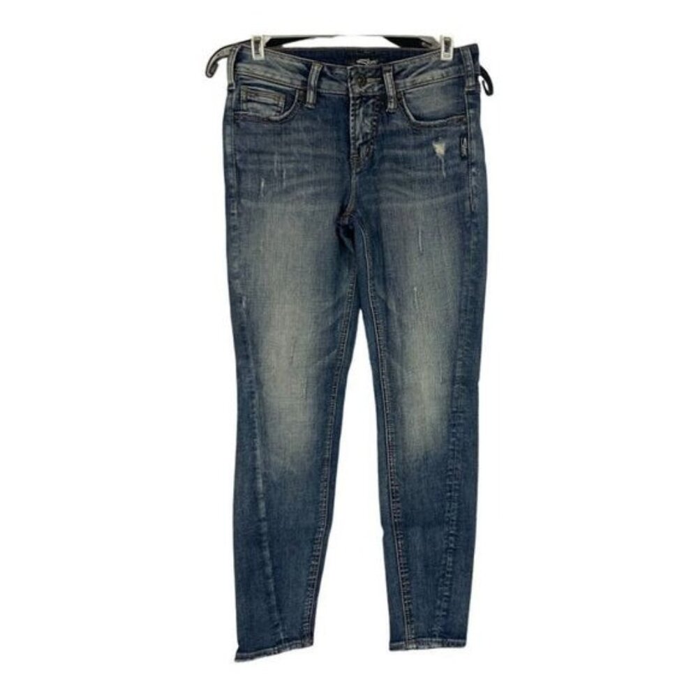 Silver Jeans Co. Aiko Ankle Skinny Distressed Denim Jeans W25 L27